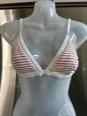 Rhythm striped Triangle Bikini Top - White and Brown 🤎